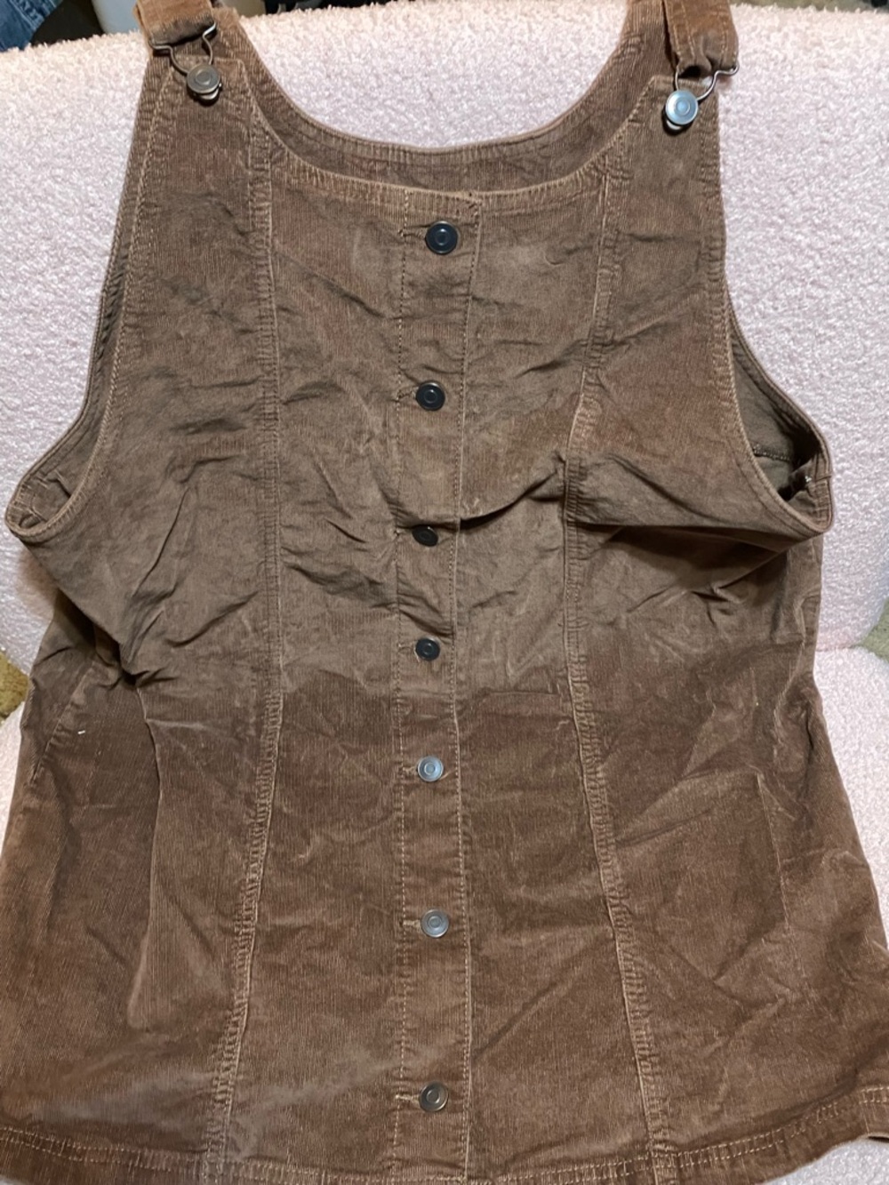 Brown Corduroy Button-Front Overall Dress